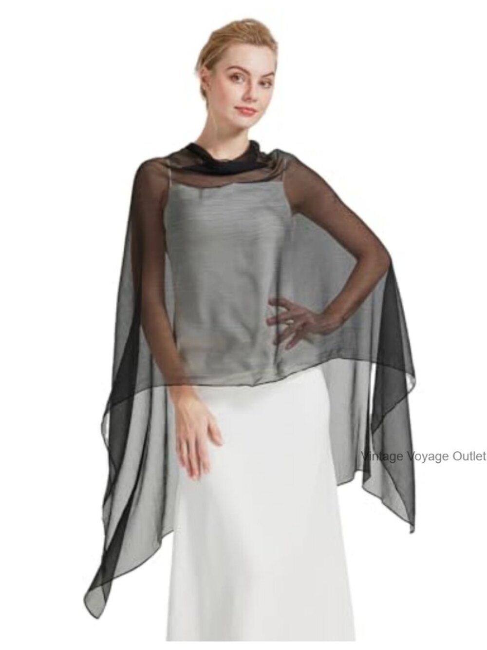 Sheer Chiffon Bridal Shawl Wrap Scarf Multi-Way Capelet